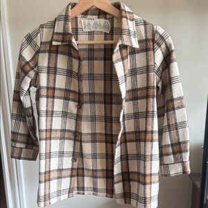 Beige and Brown Plaid Button-Front Shacket